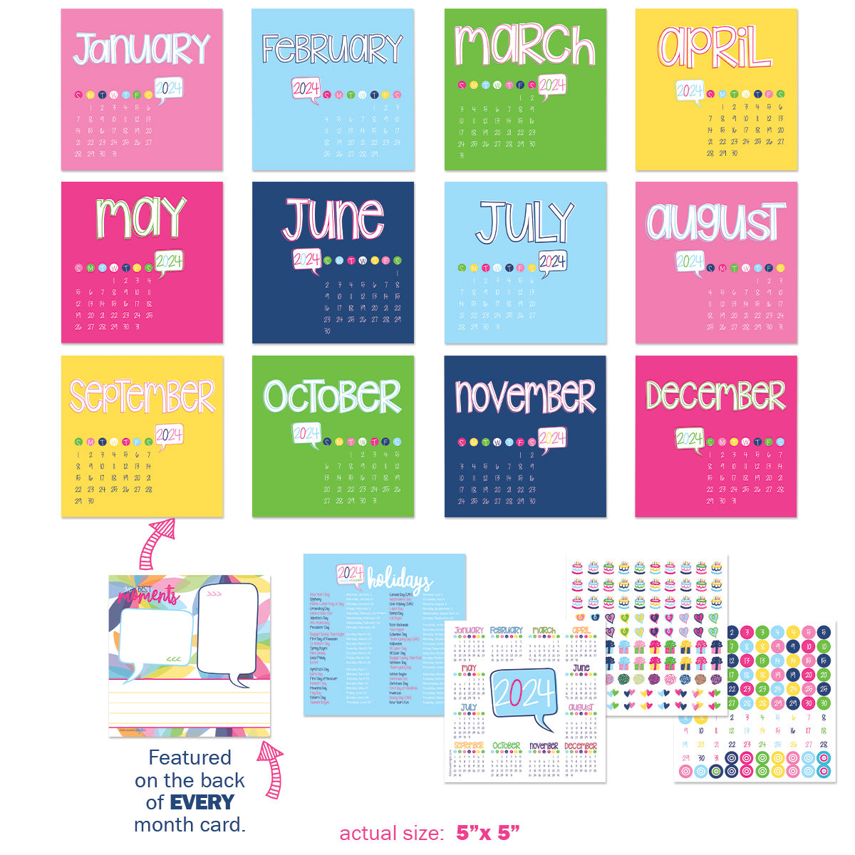 2024 Mini Monthly Desktop Calendars | Stickers Included